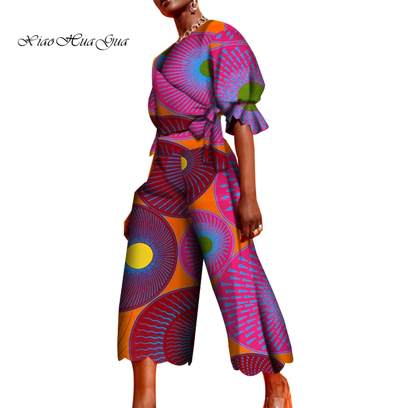Summer African Style Jumpsuits for Women Puff Sleeve Wide Pants Plus Size Women Fashion African Clothing Private Custom WY6084