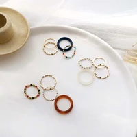 4pcsset simple contrast color beaded resin rings women fashion personality retro hong kong style design ring four piece set