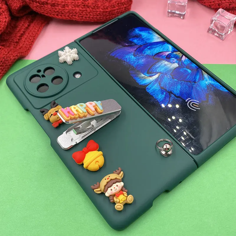 Case For Vivo X Fold Christmas Elk Girl Snow Stand Pearl Bracelet Forest Green Hard Mobile Phone Case Cover