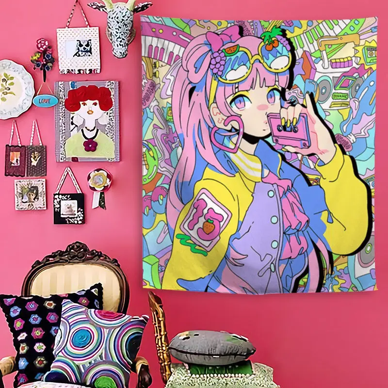 

Kawaii Accessories Banners Flag Tapestry Wall Hanging Painting Retro Room Anime Lovers Decor Wall Chart Yoga Blanket Wall Fabric