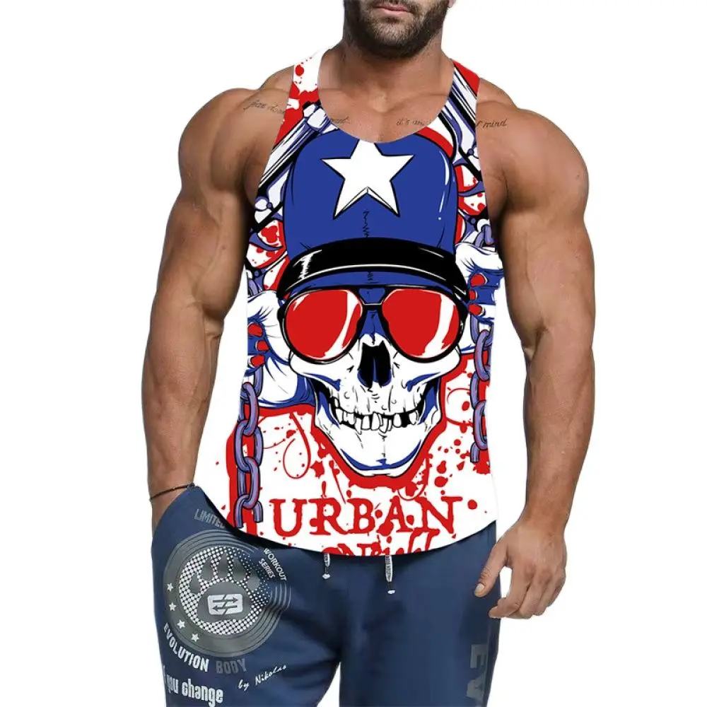 

Summer Men's Tank Top Gym Clothing Fun Skull Funky 3D Printed T-shirt Boys Outdoor Sport Fitness Vest O-neck Sleeveless Tees