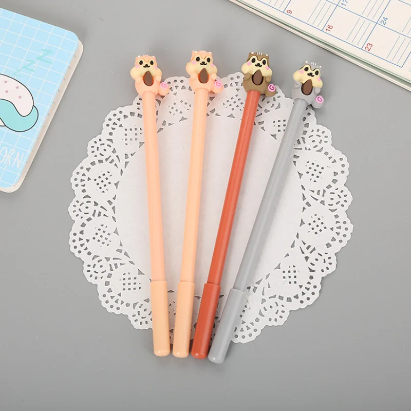 24 pcs Factory direct creative cartoon squirrel gel pen cute learning stationery silicone head water-based signature pen cust