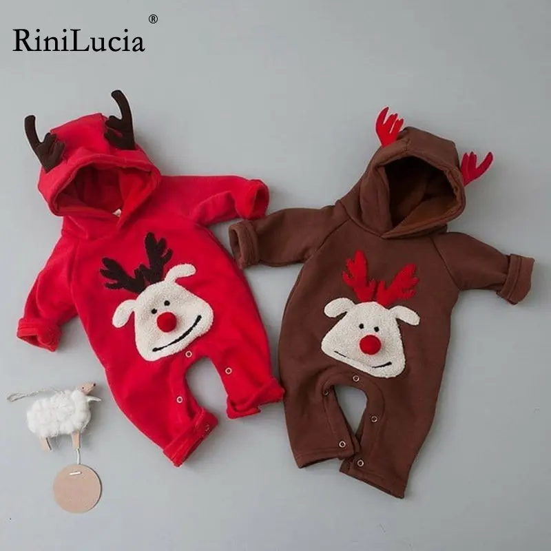 

RiniLucia Christmas Children Jumpsuit Cute Newborn Infant Baby Boy Girl Kid Red Romper Playsuit Clothes Long Sleeve Outfits