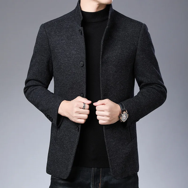 

2023men's Autumn New Stand Collar Woolen Jacket Youth Simplicity Woolen Casual Jacket
