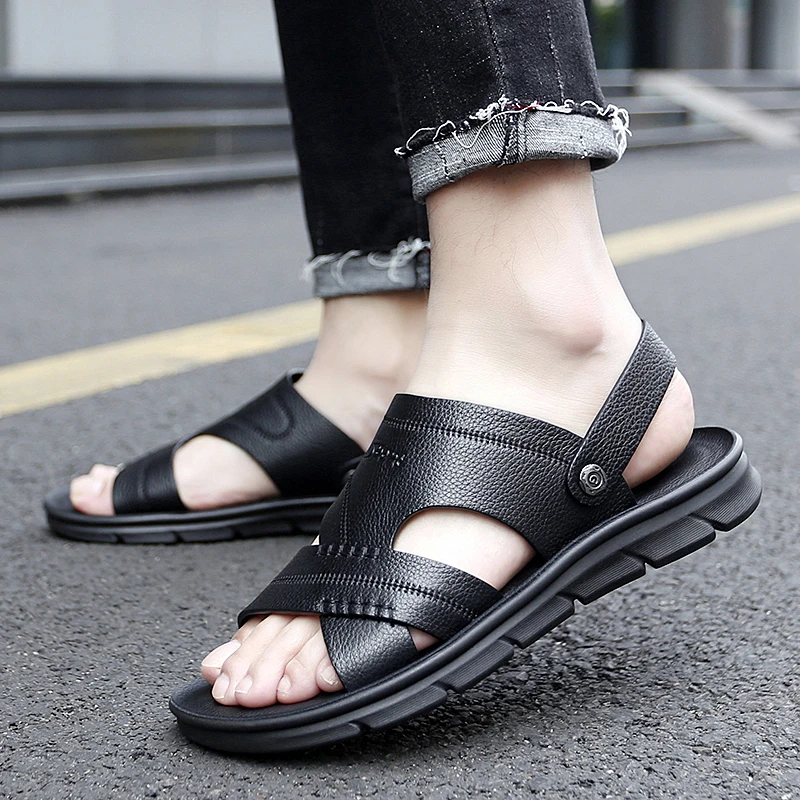 

Business Genuine Leather Sandals for Men 2023 Summer New Casual Male Beach Shoes Fashion Cowhide Flat Men's Platform Sandals