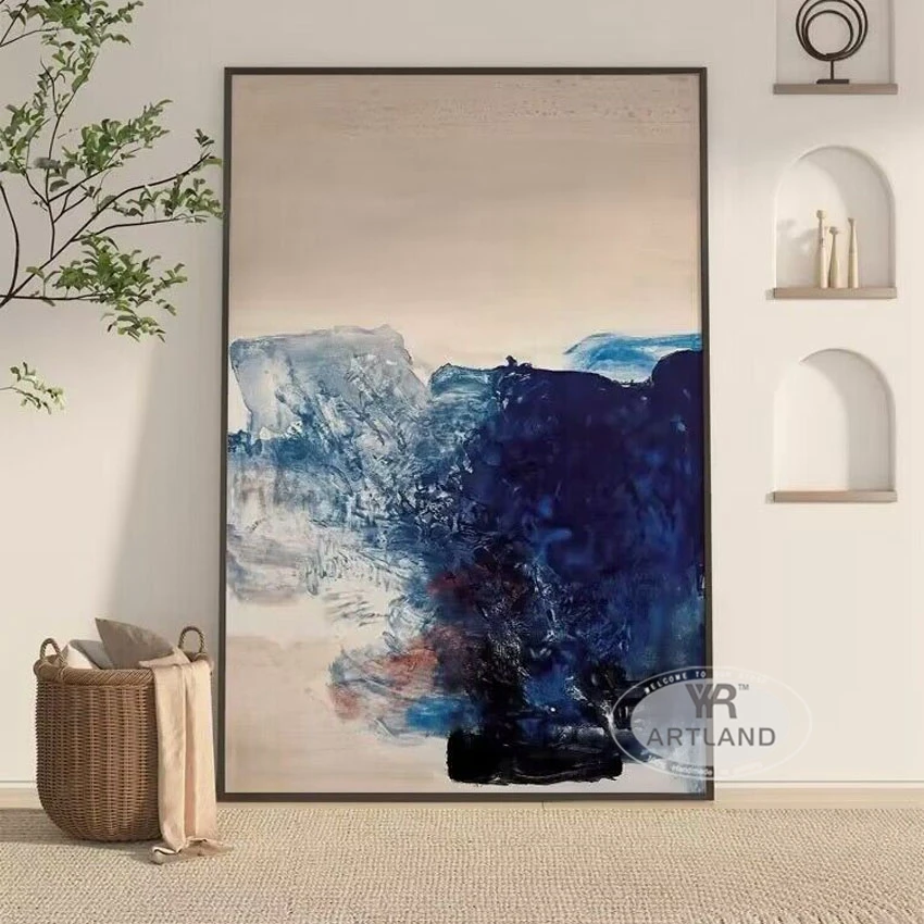 

Скандинавская абстрактная Современная Художественная градиентная синяя чистая картина маслом ручной работы домашнее украшение для спальни столовой гостиной роспись