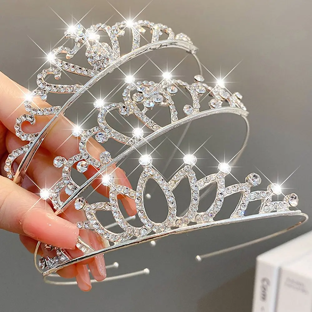 

Girls Shinny Sweet Princess Headdress Elegant Crystal Pearl Headwear Crown Tiara Wedding Party Accessiories Hair Jewelry
