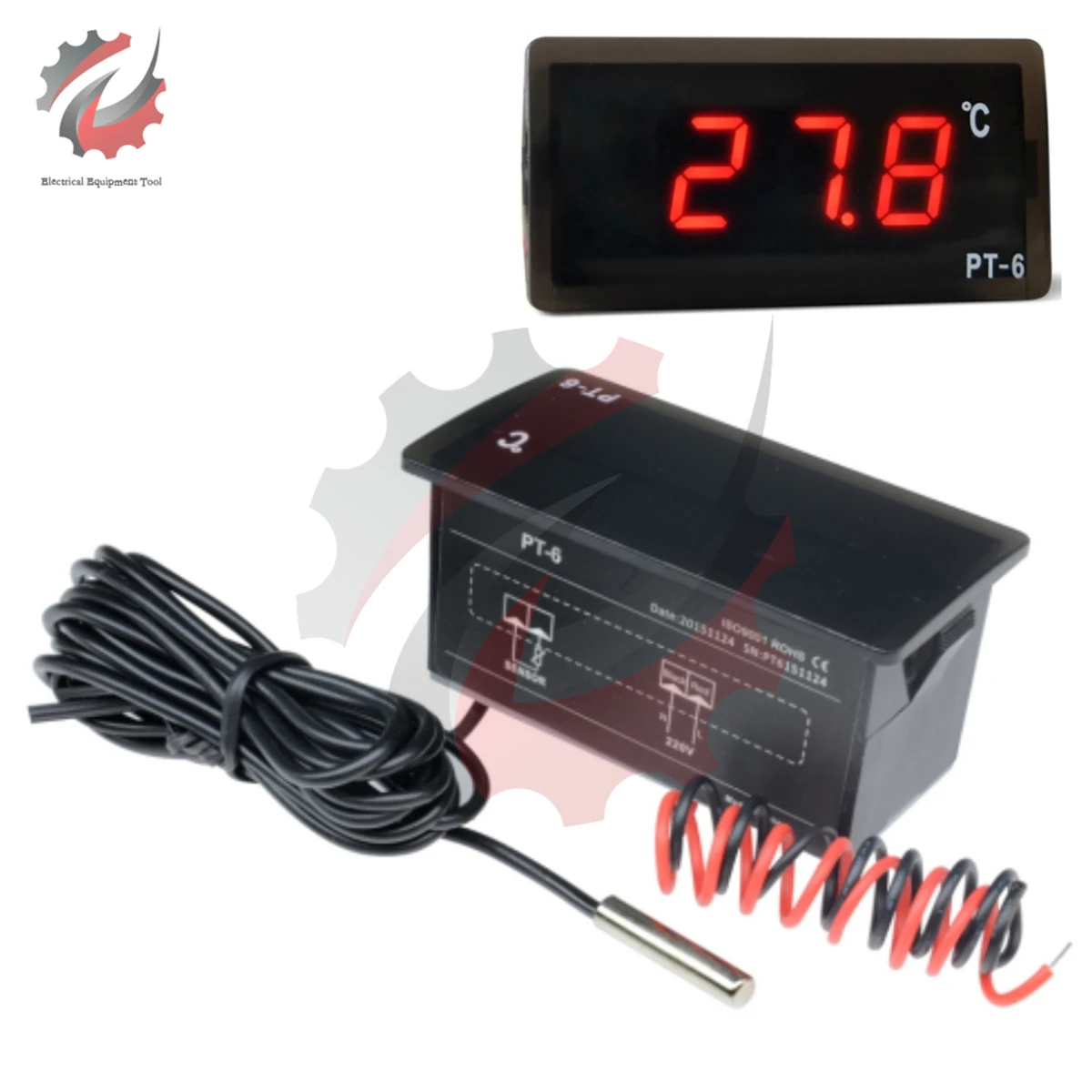 

PT-6 220V LED Digital Temperature Meter Display Thermometer Aquarium Vehicle Temperature with NTC Sensor Probe All-Purpose Test