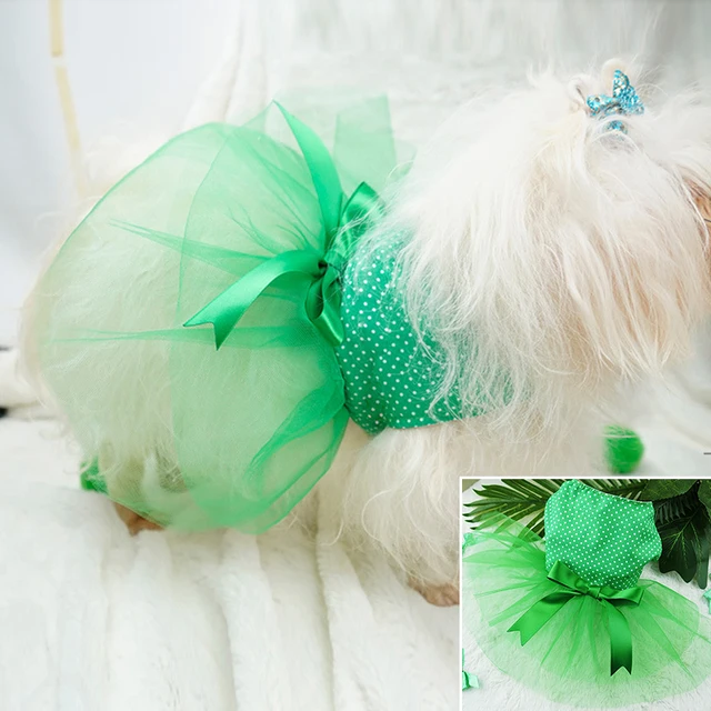 Wedding Dog Dresses Green Tulle Skirts For Small Dogs Sweet Bowknot Skirt Summer Tutu Dress Dog Clothes for Chihuahua Apparel 3