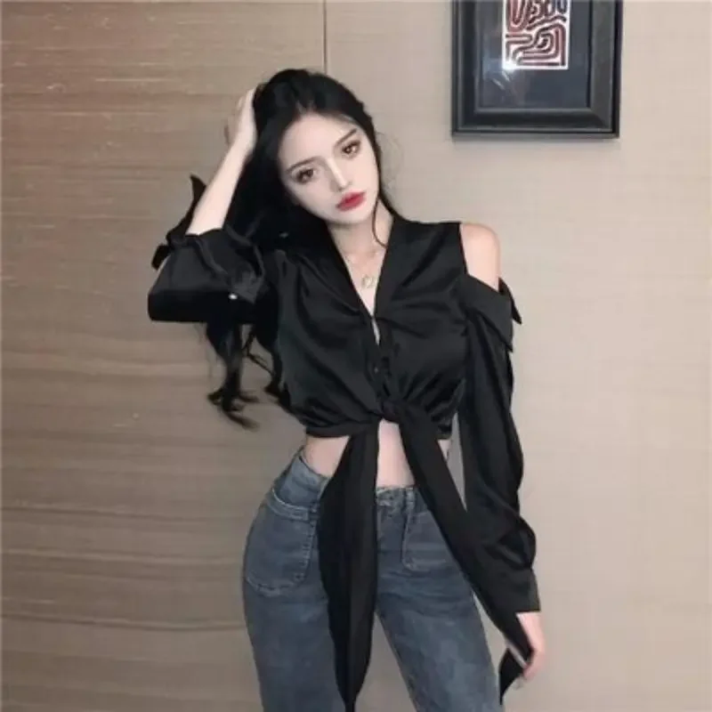 Рубашки с открытыми плечами женские бандажные рубашки сексуальные тонкие в