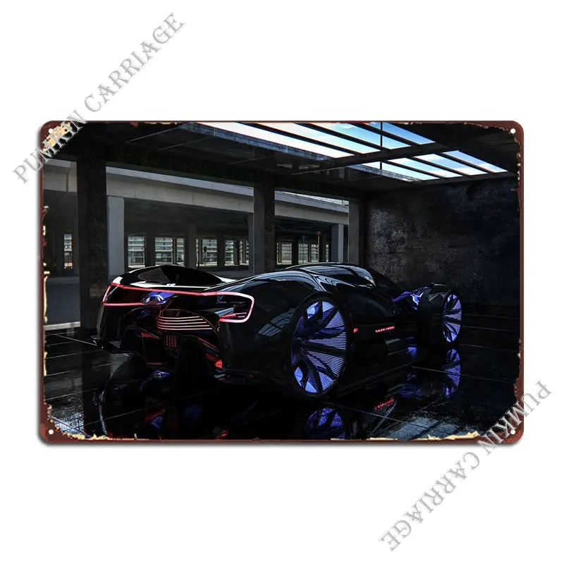 

Черный будущий гоночный автомобиль металлический плакат дизайн гаража таблички бар клуб жестяной плакат