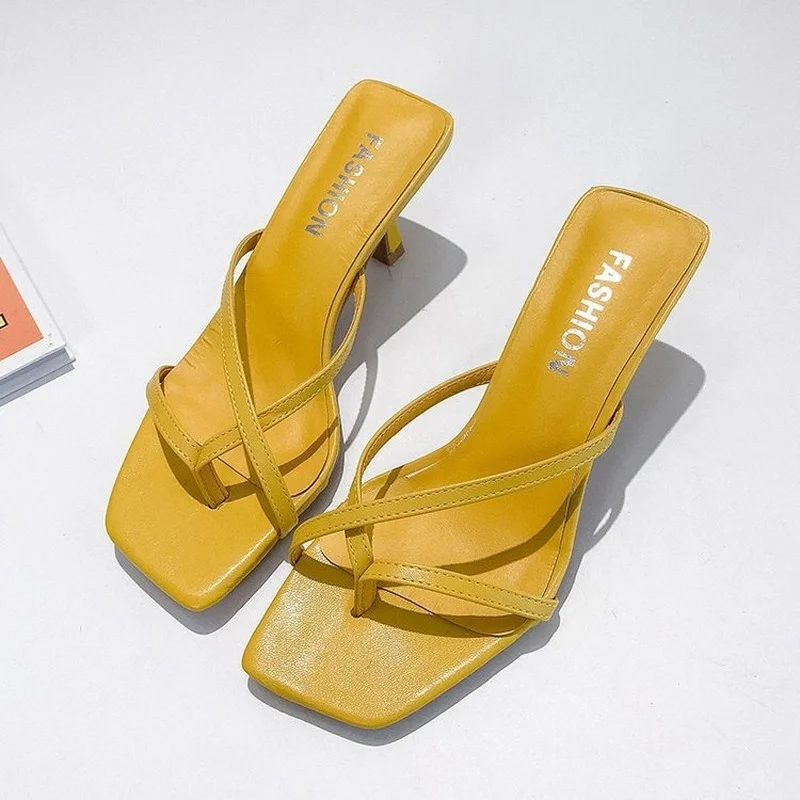 Yellow Sandals Women Fashion High Heels Sandals Ladies Women Shoes Summer 2022 Elegant Sexy Sandals Outdoor Women Slippers