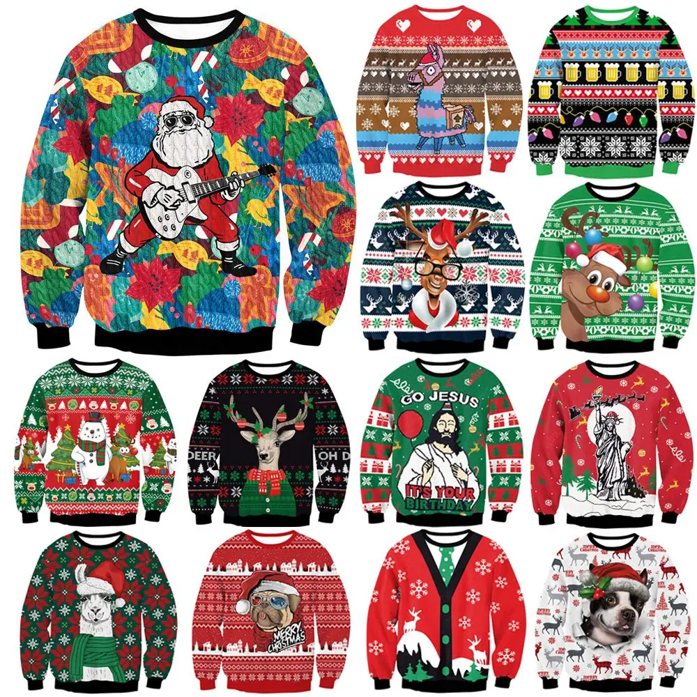 

2022 страшные зеленые джемперы, 3D Забавный Печатный праздничный свитшот для вечеринок и нового года