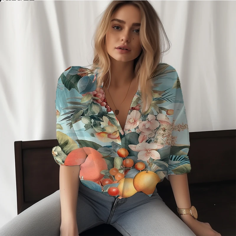 

Летняя новая женская рубашка с 3D принтом фруктов, женская рубашка, Повседневная стильная женская рубашка, модная трендовая Высококачественная женская рубашка