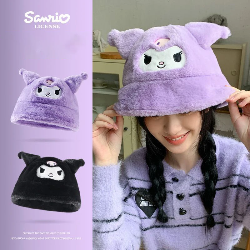 

Sanrio Mymelody Kuromi Cinnamoroll почтовая шляпа рыбака аниме мультфильм зимняя пушистая искусственная Толстая рыболовная шляпа для студентов