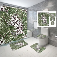 4 piece bathroom set creative animal fur texture digital printing shower curtains waterproof polyester anti slip toilet rugs