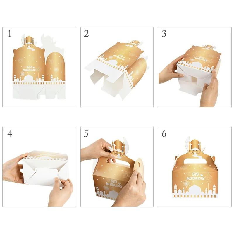 4pcs RAMADAN MUBARAK Candy Cookies Box Eid Mubarak Portable Paper for Islamic Muslim Gift Packaging Al-Fitr Party Favors |