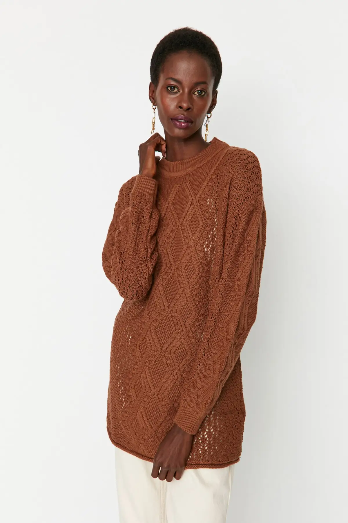 

Kahverengi Ajurlu Knitwear Sweater TCTAW22AK0089