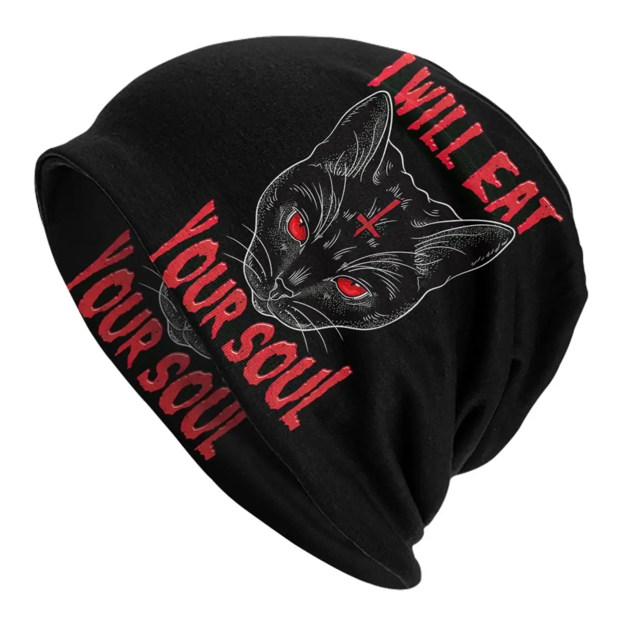 I Will Eat Your Soul I Satanic Occult Cat Design Adult Men's Women's Knit Hat Keep warm winter Funny knitted hat