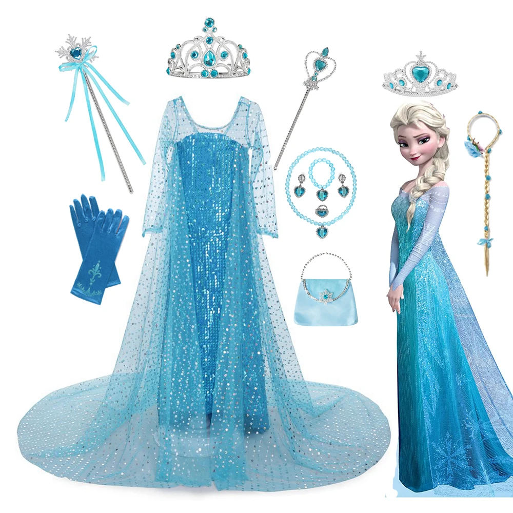 2022 New Elsa Dress Girls Summer Dress Princess Cosplay Costume Dresses For Kids Carnival Birthday Fancy Party Vestidos Clothes