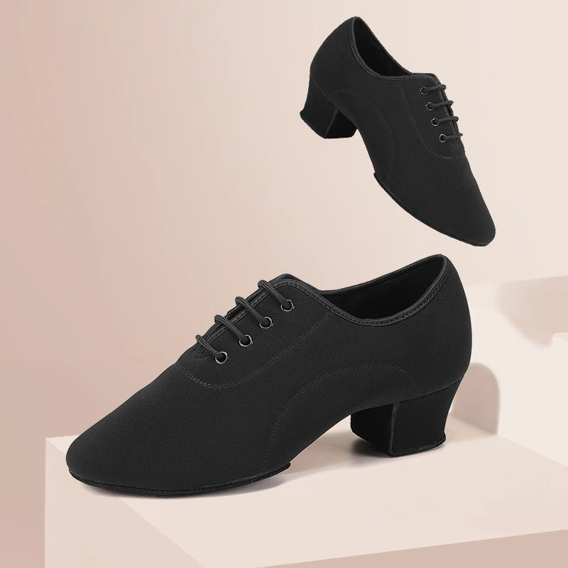 HROYL Latin Dance Shoes for Men Soft Stretch Fabric Men's Ballroom Dancing Shoes Heel 1.5 Inches with Split Outsole