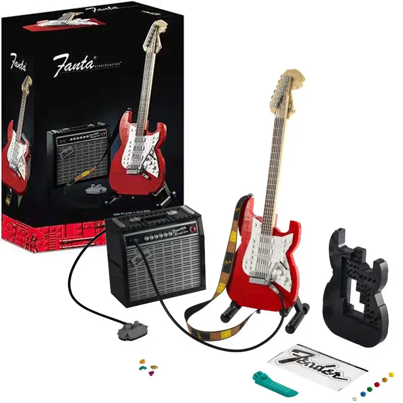 

Креативная Модель Гитары Fender 21329, Модульные строительные блоки MOC, идеи «сделай сам», развивающие игрушки для детей, подарки на день рождения...