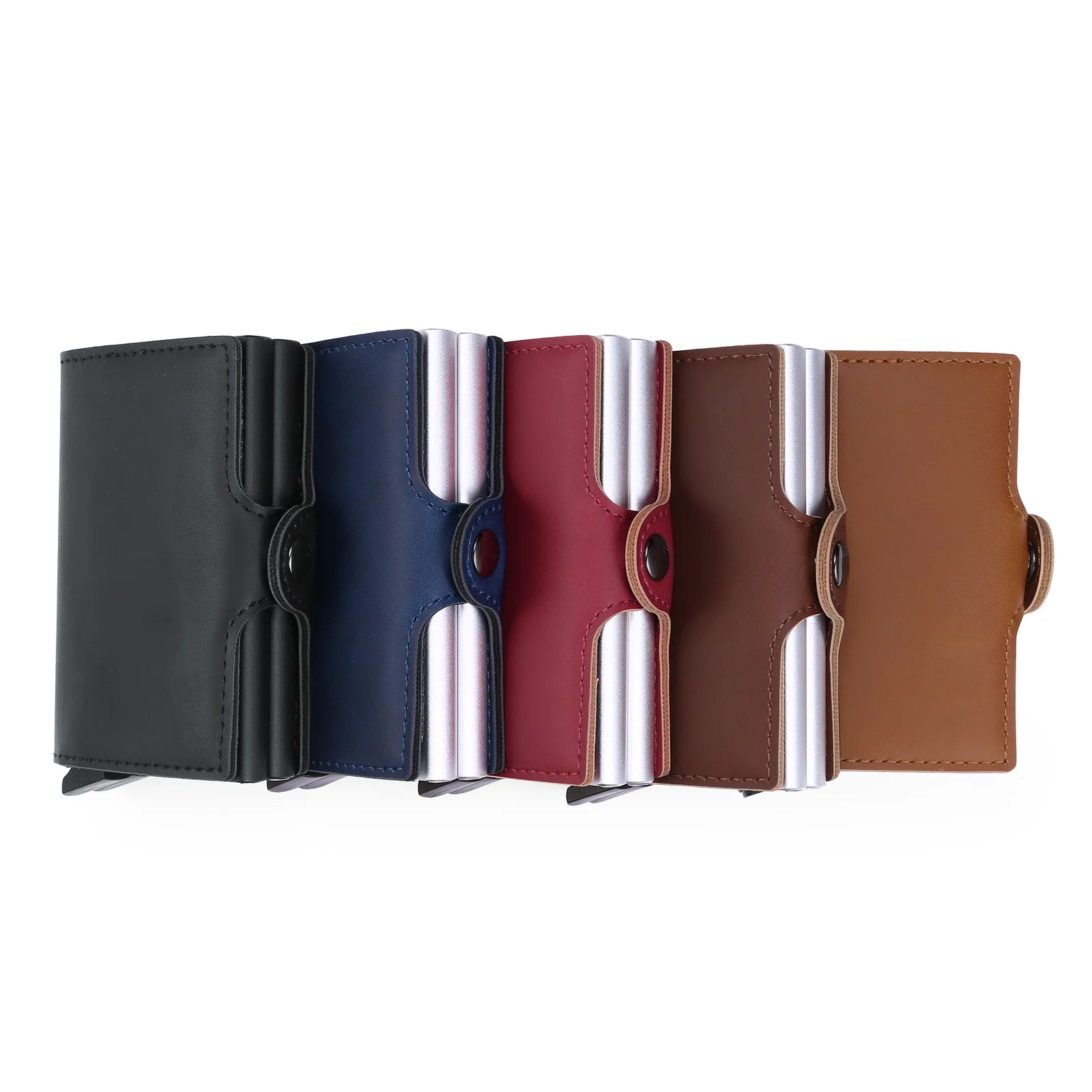 

Mini Wallet RFID Blocking Vintage Men Credit Card Holder Aluminum Alloy ID Card Case Automatic Male Metal Leather Cardholder