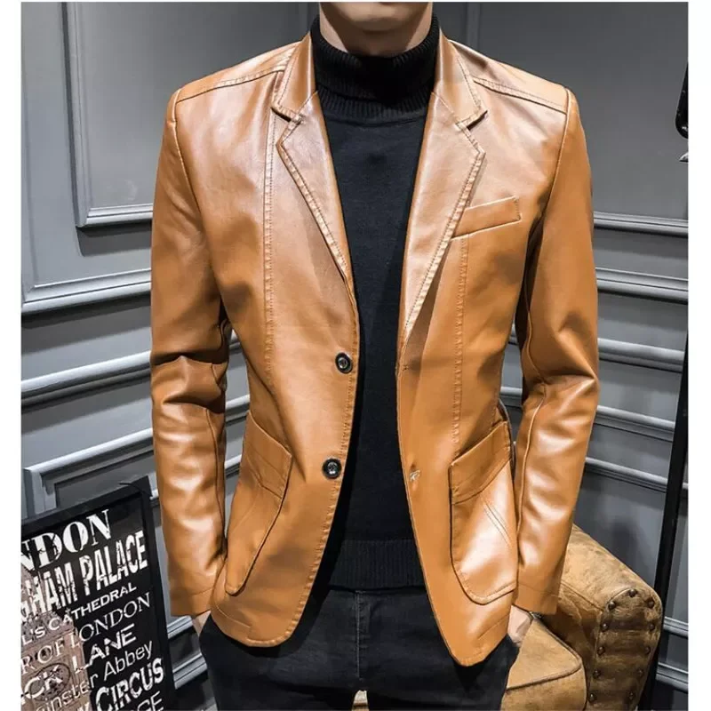 

2023NEW Leather Suits Jackets Blazers Jackets Coats New Fashion Male Slim Fit PU Leather Overcoats Blazers Jackets Coats Size 6X