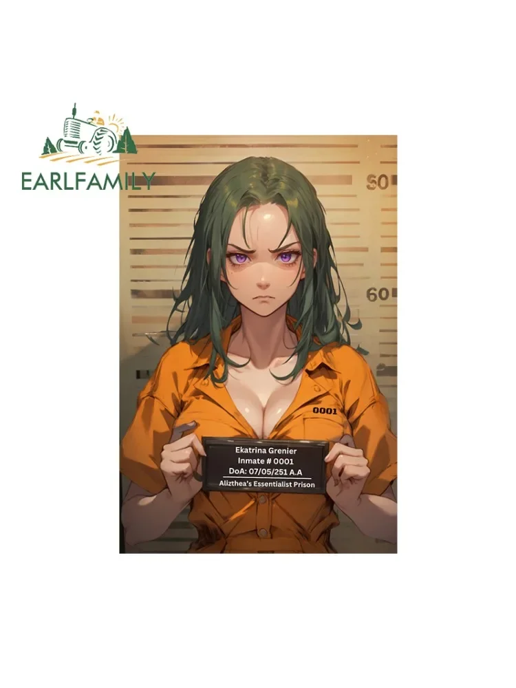 

EARLFAMILY 13 см x 8,6 см, Женский заключенный, автомобильная наклейка, аниме, инопланетянин #0001, эскиз эссенциальной тюрьмы ализтеы, забавная наклейка для стайлинга автомобиля