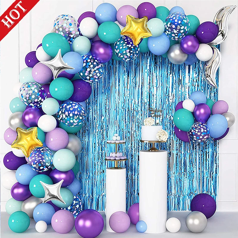 

Little Mermaid Tail Confetti Balloon Garland Backdrop Curtains Baby Shower Mermaid Birthday Party Decoration Girl Wedding Decor
