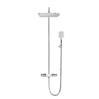 high quality push button brass shower column set with rainfall shower head and hand shower