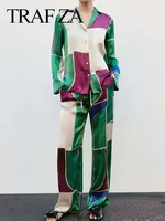 traf za fashion asymmetric women blazer set button casual stitching suit collar high quality elastic drawstring wide leg pants