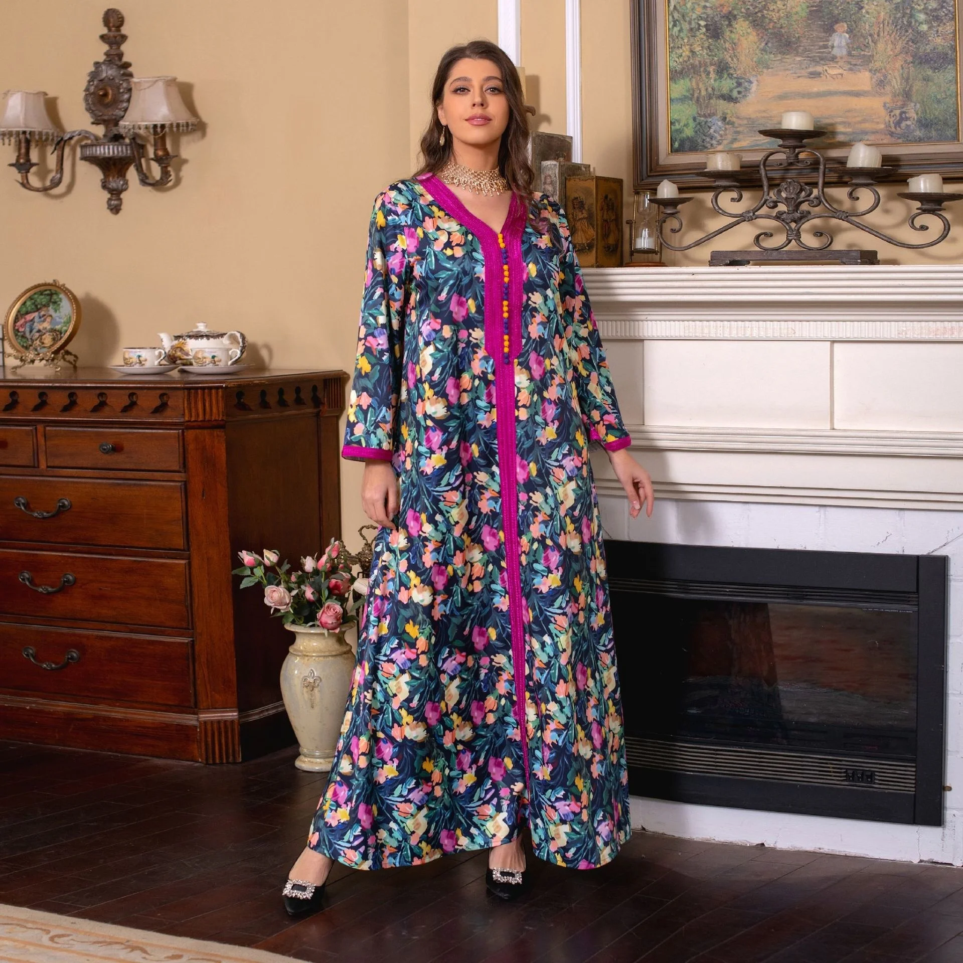 Abaya For Women Dubai Turkey 2023 New Women Robe Moroccan Caftan Kaftan Clothing Gurban Festival Arab Abaya Printing Female