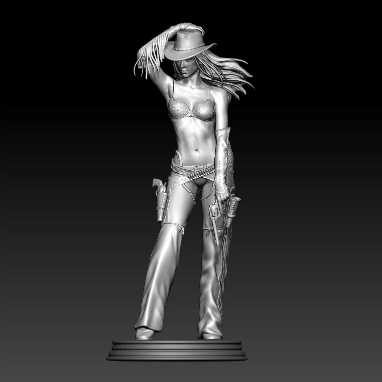 S Cowboy Gunman Girl Figure Unpainted No Color Rw-1144
