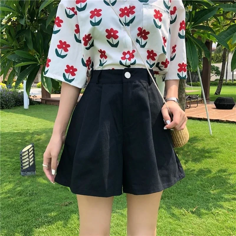

2023 Summer Women's Shorts Straight Korean Harajuku Version Loose High-waisted Wide-leg Pants Slim Students All-match Casual Pan