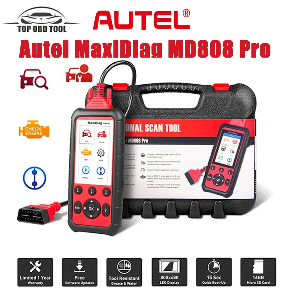 

Инструмент диагностический Autel MaxiDiag MD808 PRO с особой функцией для EPB/ Oil Reset/ DPF/SAS и BMS MD806 Pro