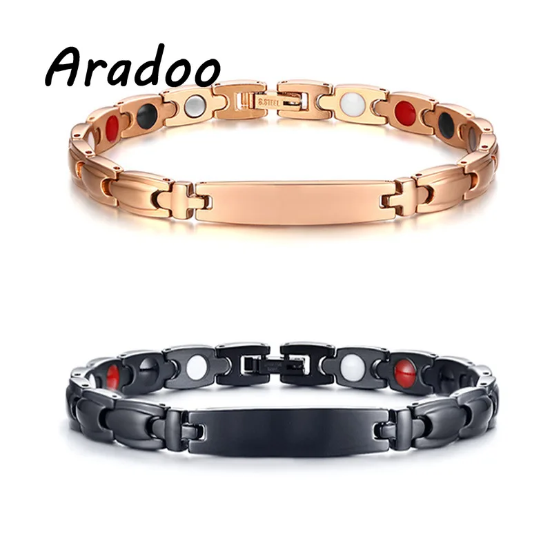 

ARADOO 4 In 1 Magnet Energy Bracelet Negative Ion Germanium Anti-fatigue Fashion Titanium Steel Health Bracelet Couple Bracelet