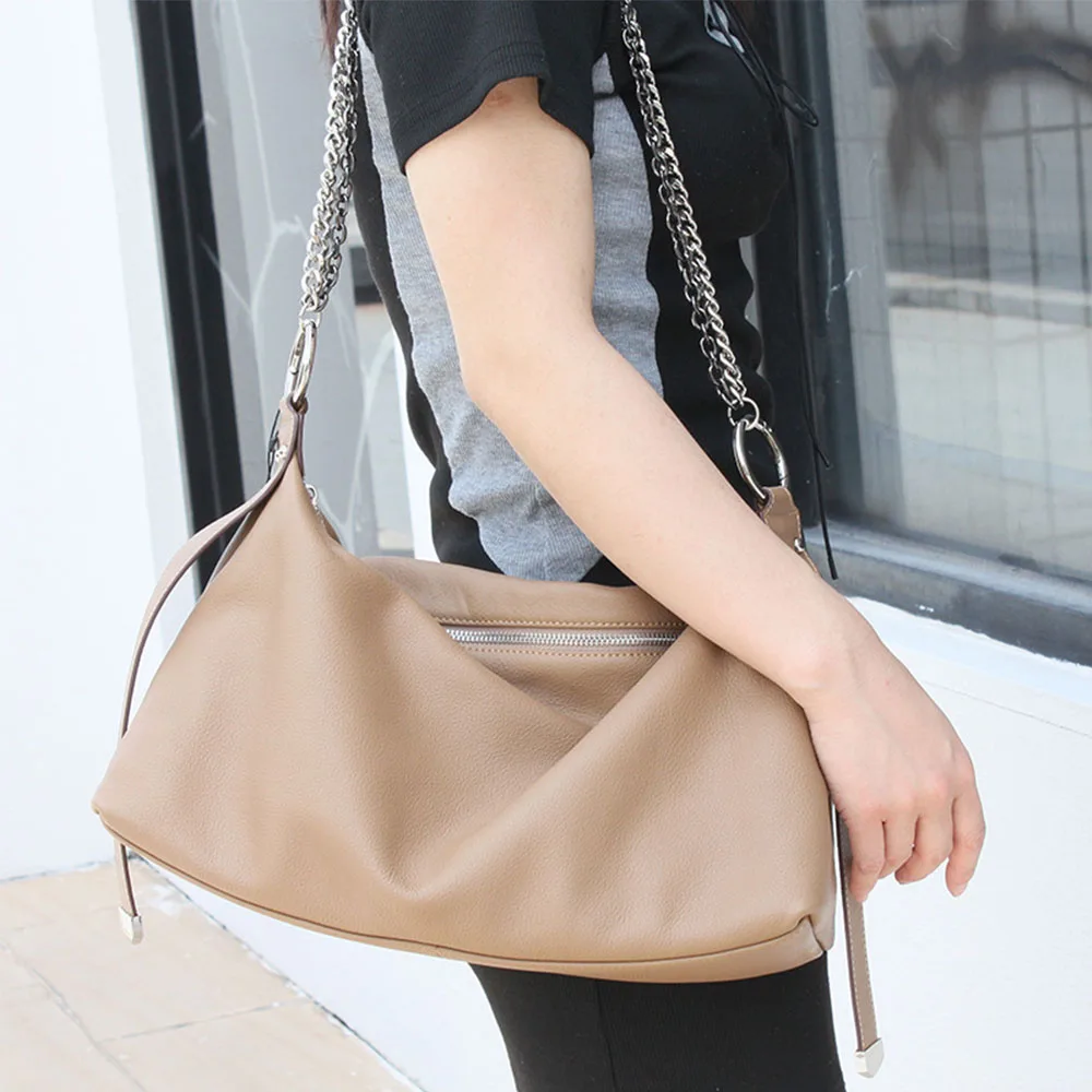 

New Thick Leather Women Tote Bags Luxury Frist Layer Leather Lady Hobos Handbags Chains Shoulder Big Purses Oversize Tote