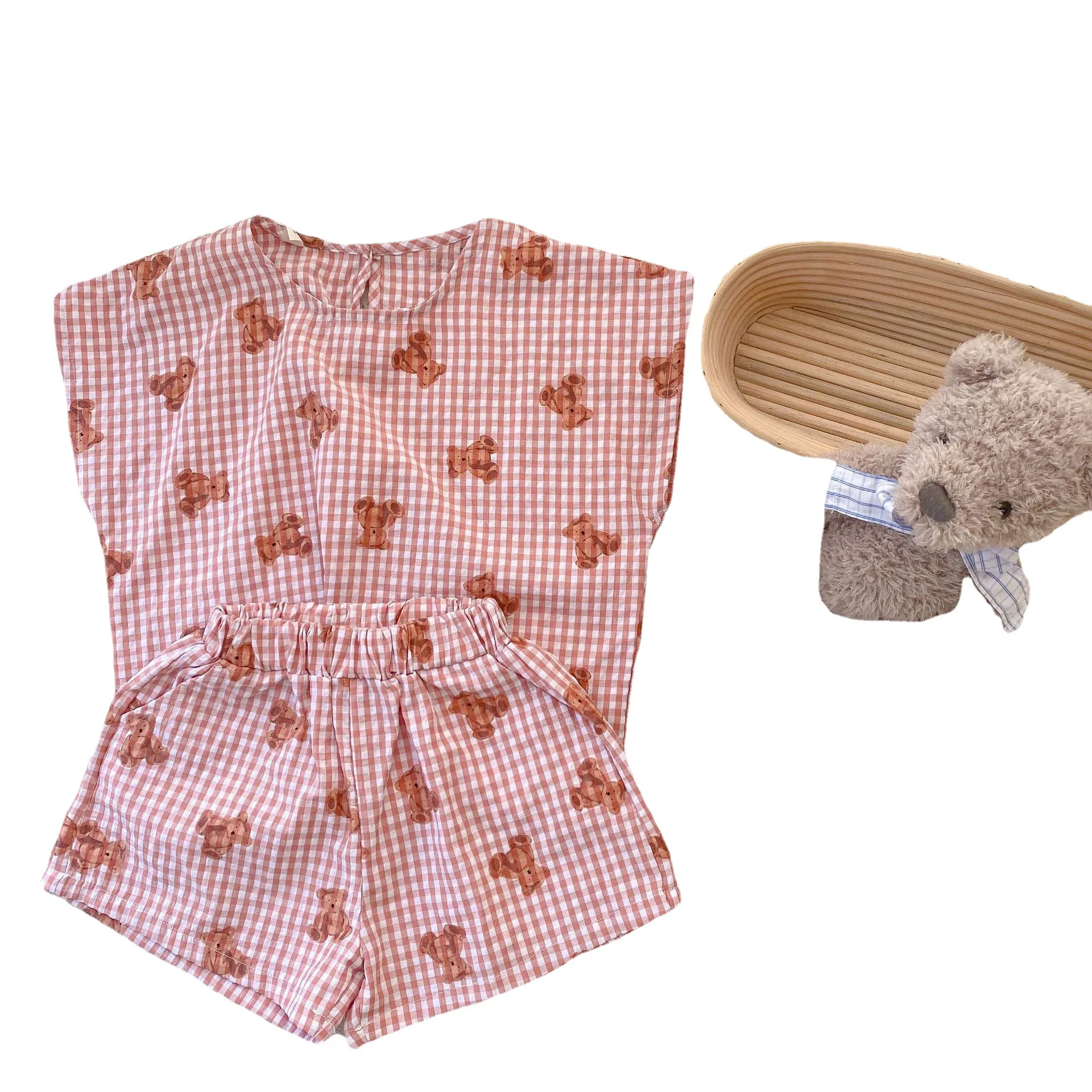 2022 Summer New Baby Clothes Set Cute Cartoon Bear Print Children Short Sleeve 2pcs Suit Kids Boy Girls T Shirt + Shorts Outfits