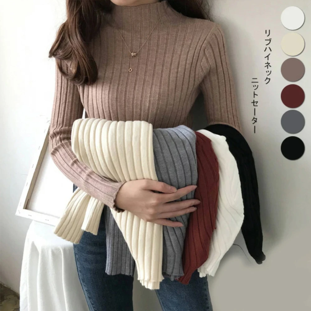 

Winter Half Turtleneck Thickened Knitted Top 2022 Women's Loose Pullover Knit Sweater Solid Color Bottoming Shirt Slimming