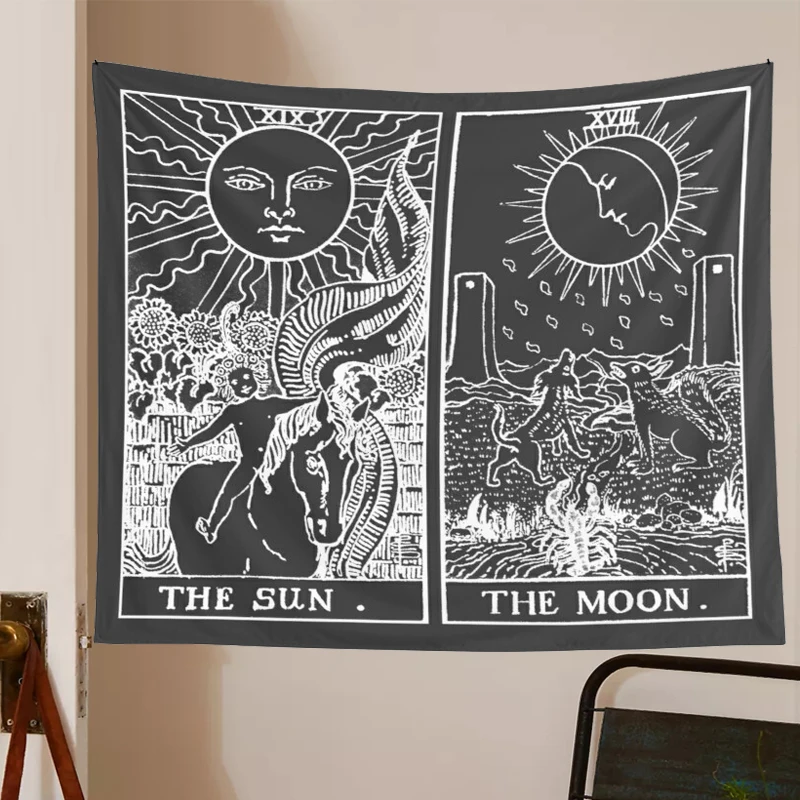 

Tarot Tapestry sun moon astrology divination witchcraft black White mandala tapestry wall hanging psychedelic hippie blanket