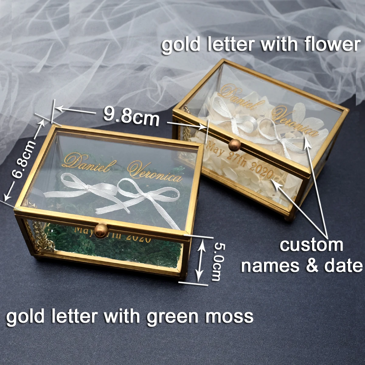 Personalized Wedding Ring Box Custom Glass Ring Holder Jewelry Organizer Box Customized Names and Date for Engagement Marriage images - 6