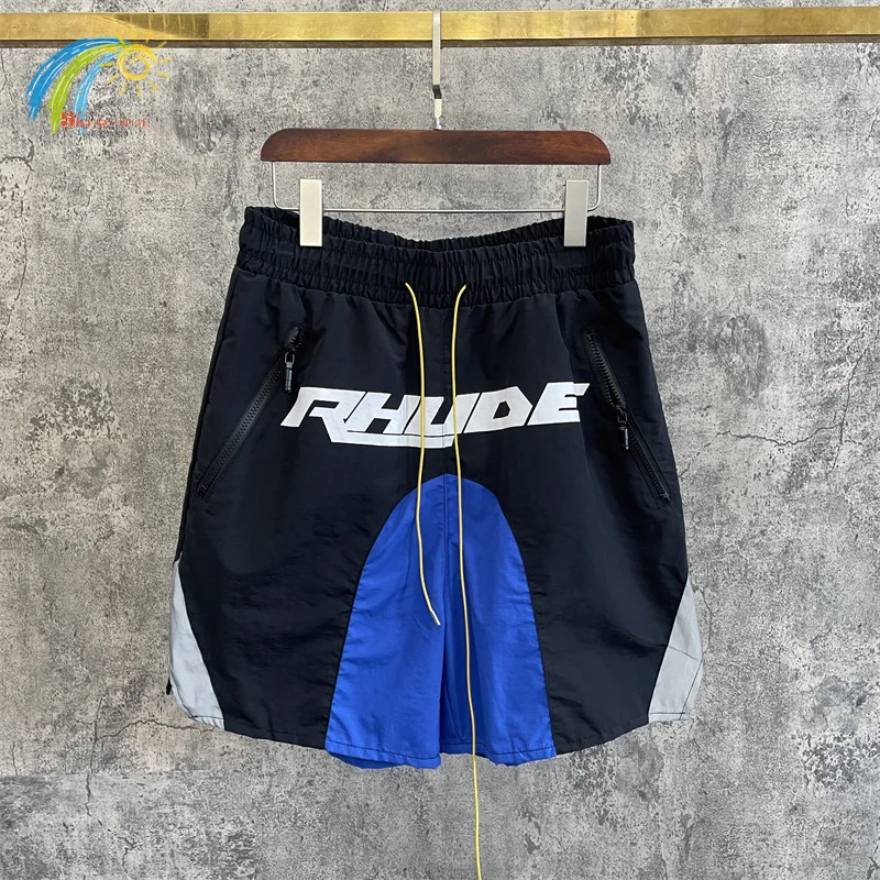 

3M Reflective Logo RHUDE Shorts Men Women 1:1 Streetwear Drawstring Inside Mesh Splicing Rhude Breeches With Tags