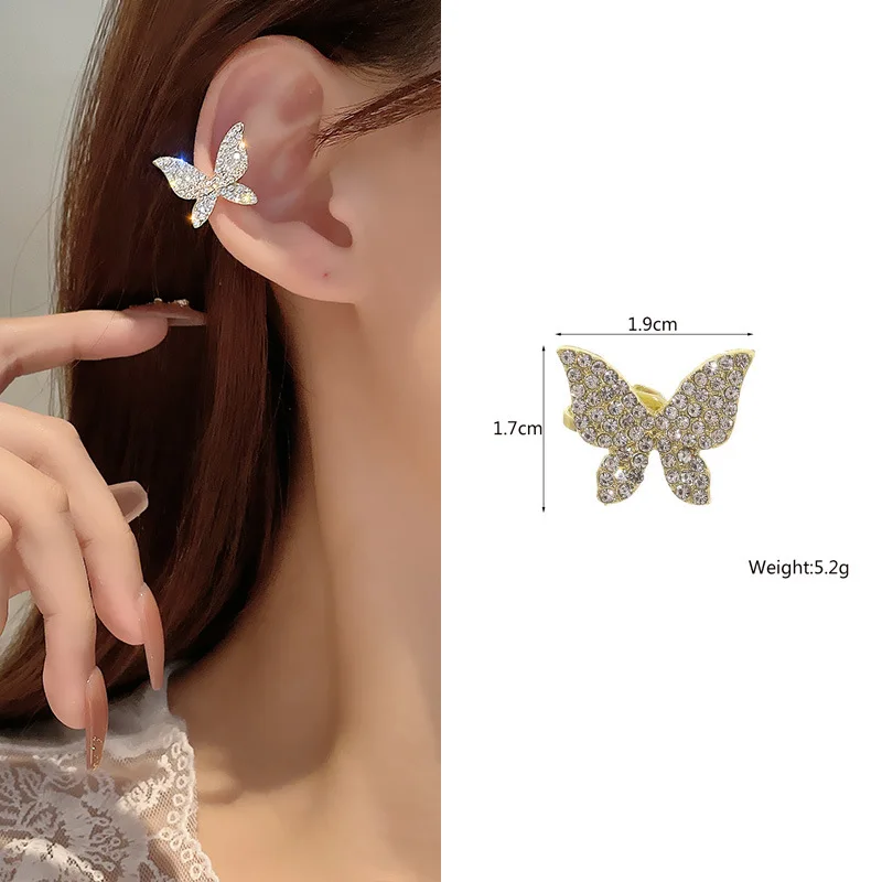 

Butterfly Ear Clips Korean Women Without Ear Holes Fashion Punk Cool Flash Diamond Summer 2022 New Jewelry Party Gifts Cute