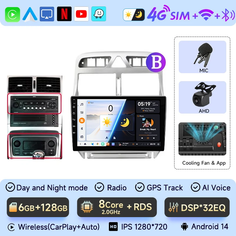 JIUYIN автомобильный радиоприемник для Peugeot 307 307CC 307SW 2002 - 2013 Беспроводной CarPlay Android Автомобильные интеллектуальные системы No 2 din 2din DVD