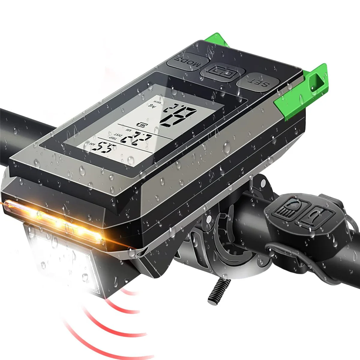 

4 in 1 Bike Headlight with LCD Display Speedometer and Horn USB Rechargeable Bicycle Computer for Outdoor Cycling-C