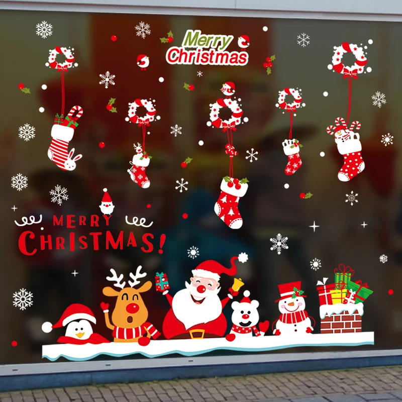 

Father Christmas Snowman Glass Stickers DIY Socks Wall Decals for Living Room Nursery Window New Year Festival Home Decoration
