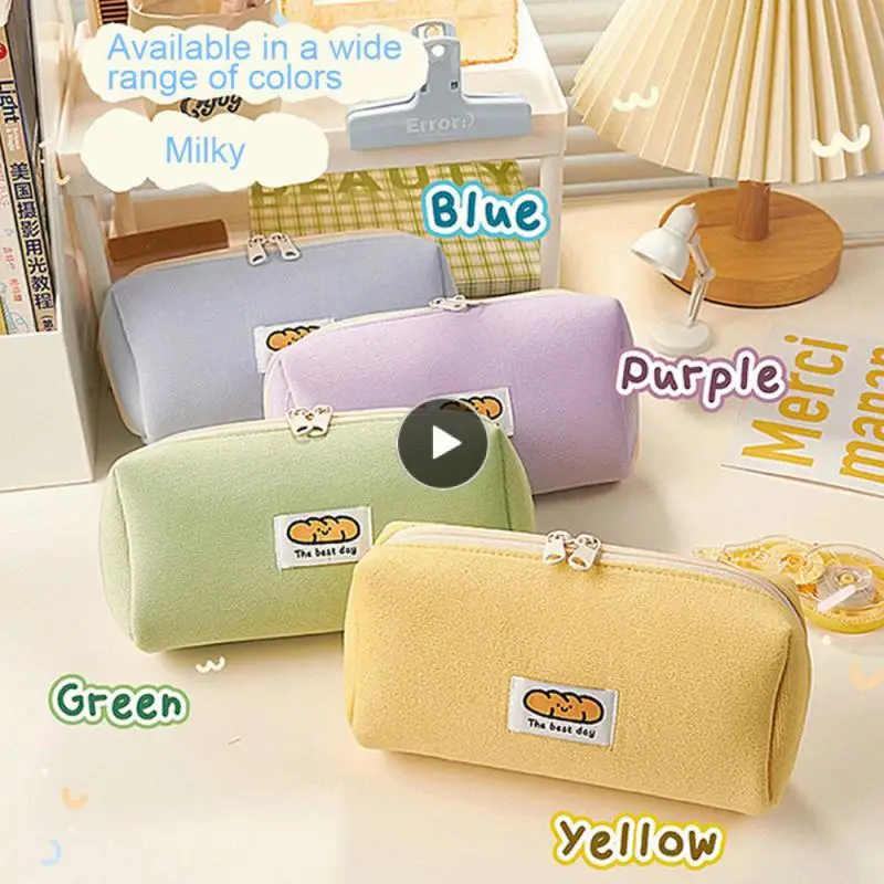 

School Supplies Stationery Pencil Bag Stationery Corduroy Pencil Case Double Zipper Design Cute New Storage Pencil Case Corduroy