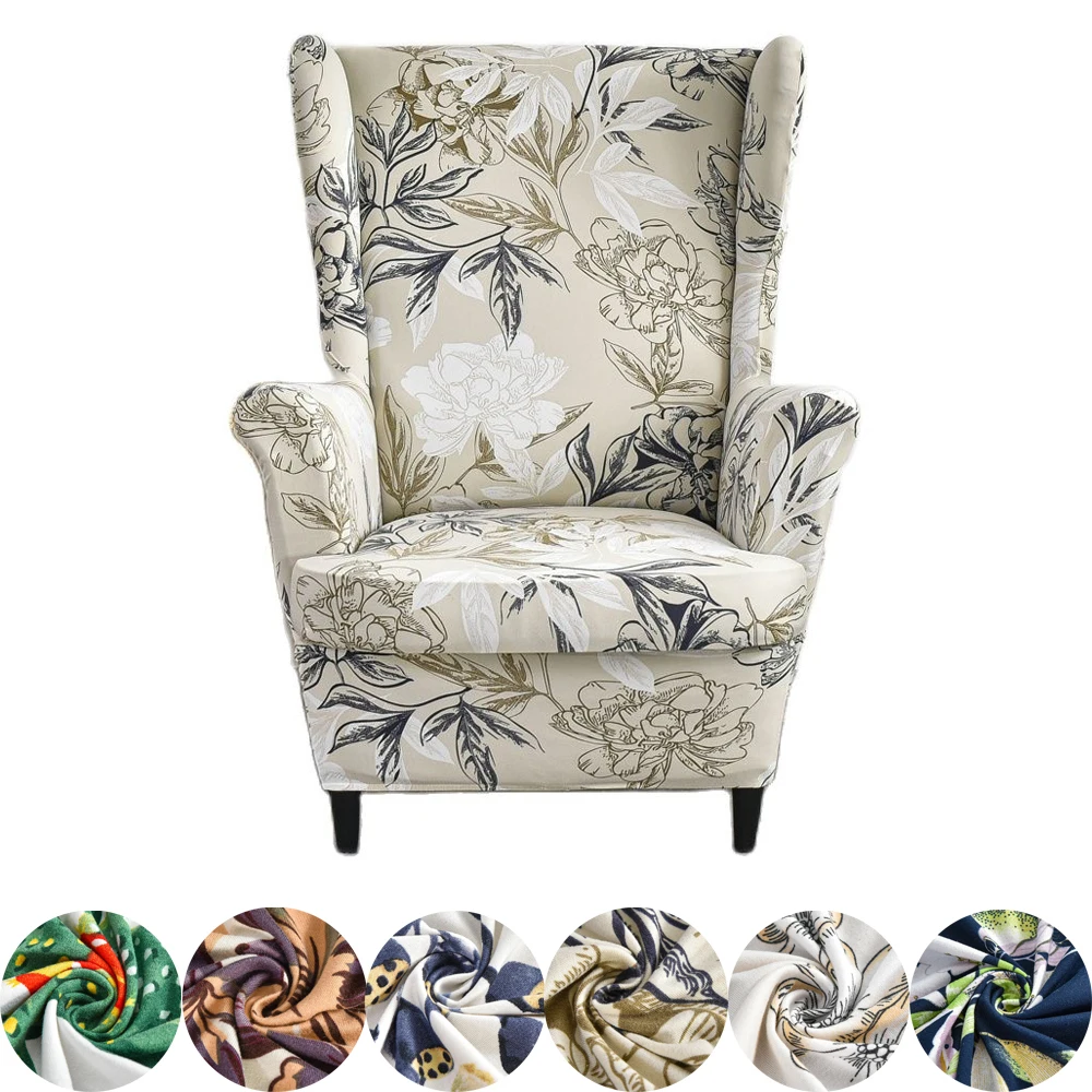 

Floral Print Wingback Chair Cover Stretch Cover Elastic Spandex Sofa Slipcover Machine Washable Skid Resistance Sofa Covers