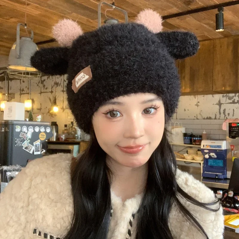 Милая плюшевая шапка с рогами оленя осенне-зимняя утолщенная теплая флисовой